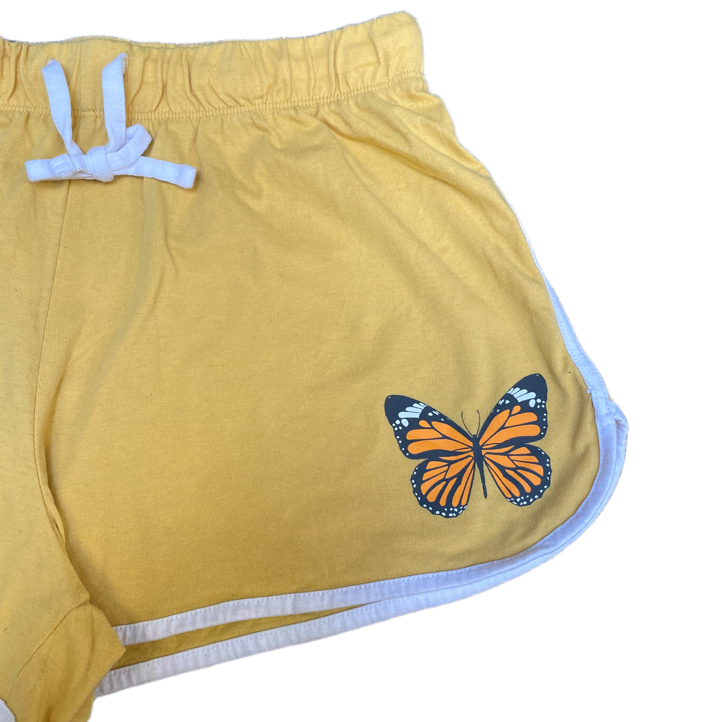 Running Sprinter Shorts Womens L 28" Waist Yellow Butterfly Athletic Dolphin Hem