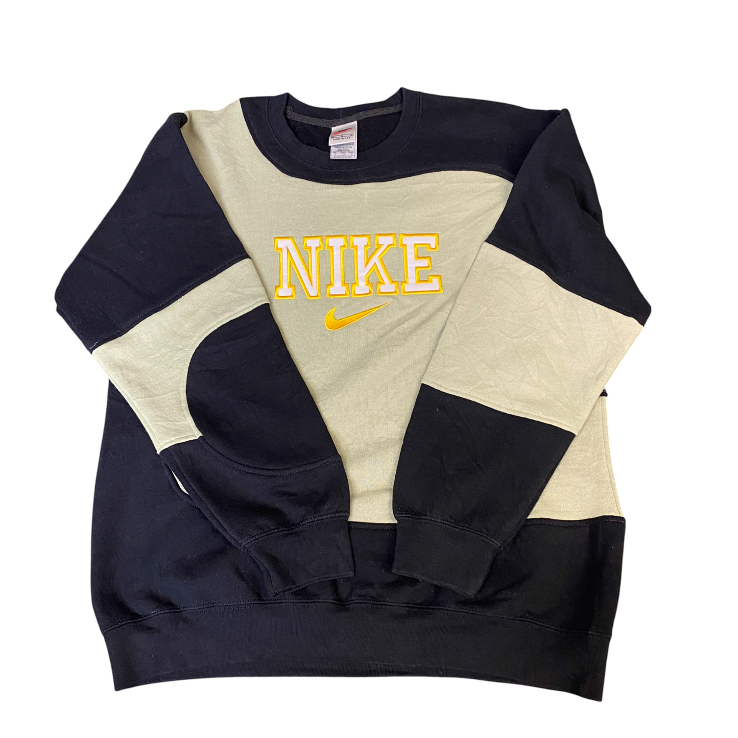 Nike Reworked Sweatshirt Men M Black Green Embroidered Spellout Logo Vintage Y2K