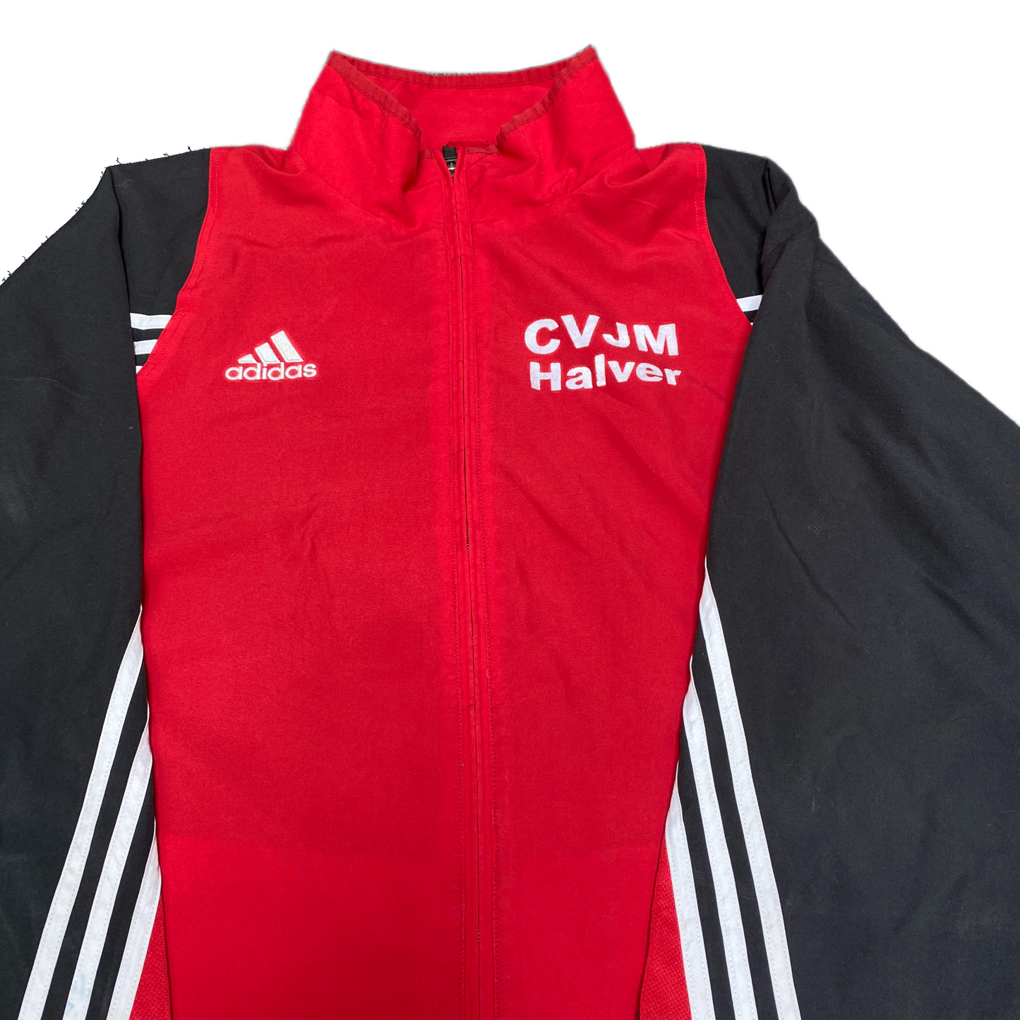 Adidas CVJM Halver Track Jacket Men XL Red Black Mesh Lined Embroidered Full Zip