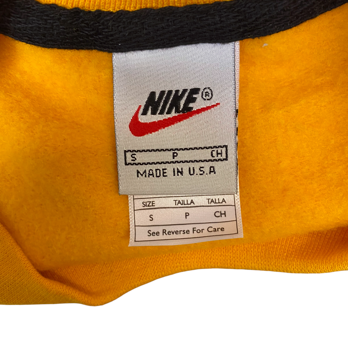 Nike Reworked Sweatshirt Mens S Grey Yellow Embroidered Spellout Logo Vtg Y2K