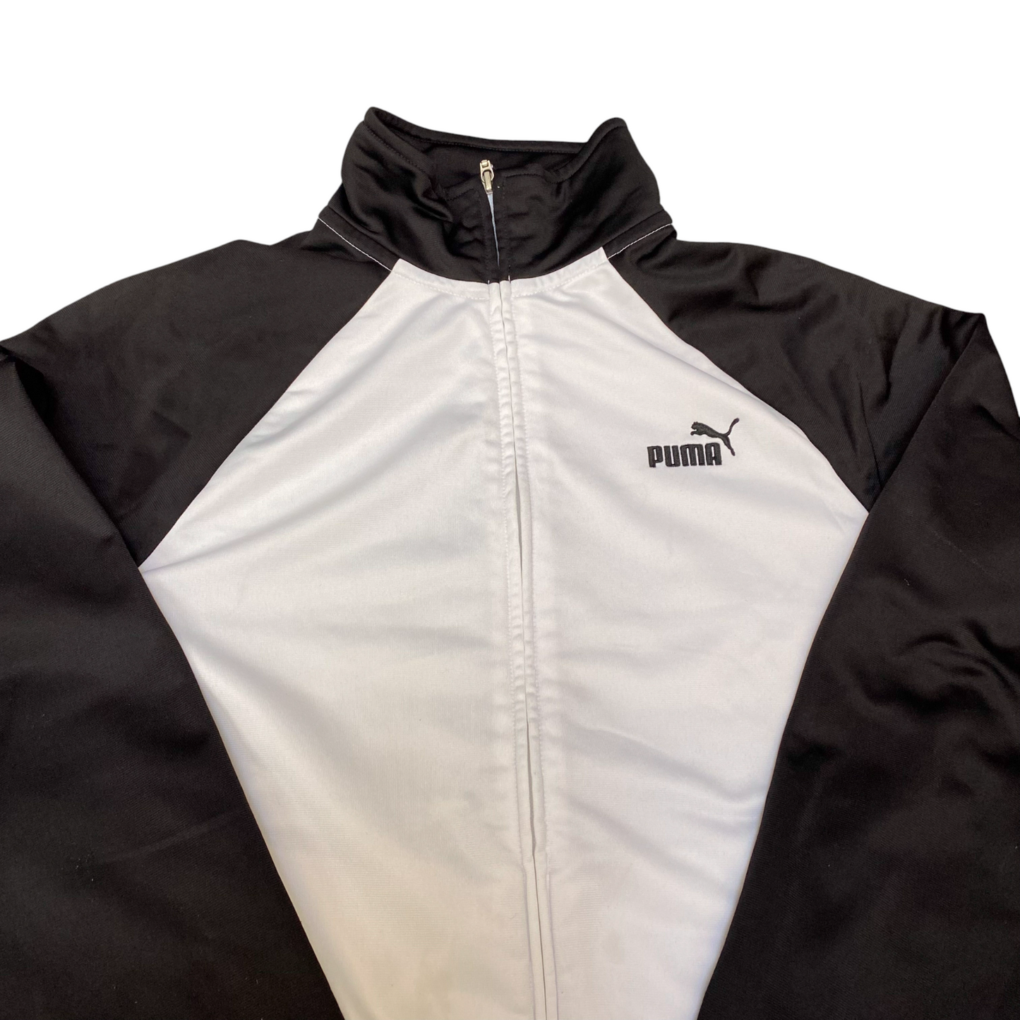 PUMA Sport Lifestyle Jacket Mens Medium White Black Woven Long Sleeve Full Zip