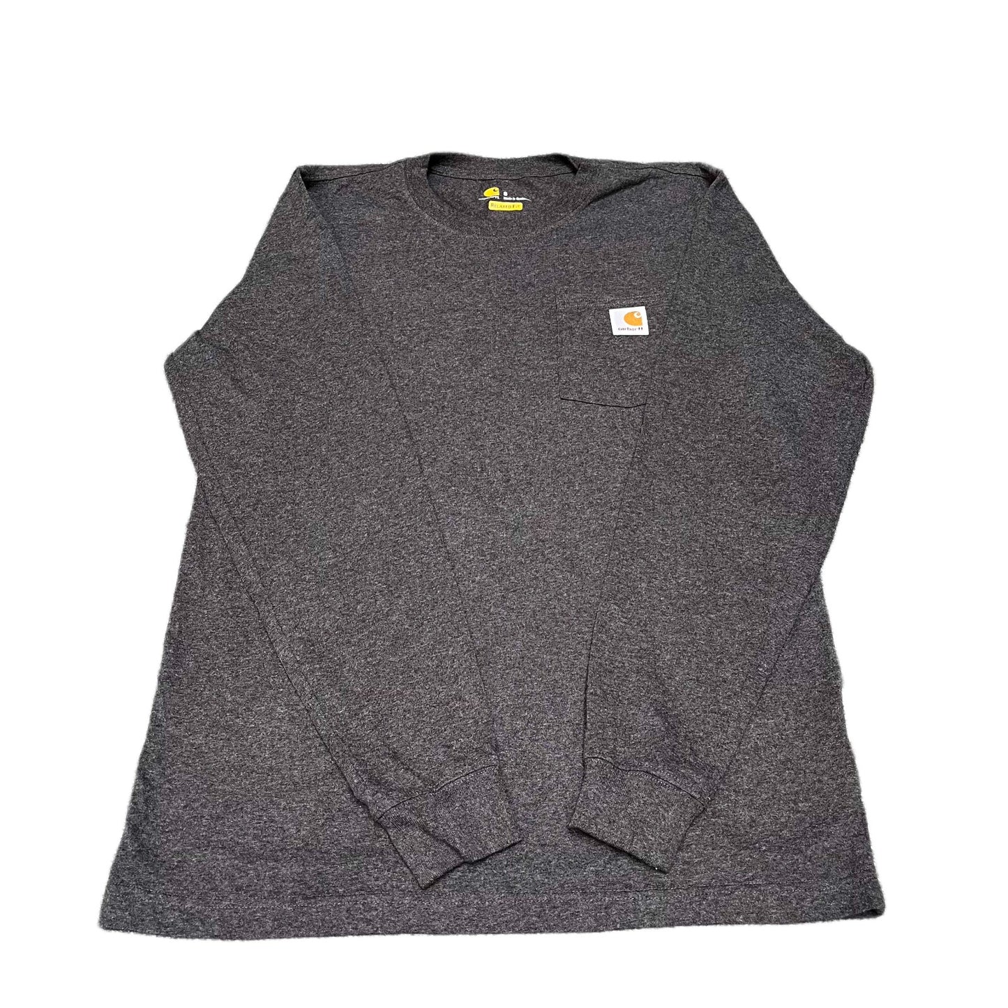 Carhartt Pocket T-Shirt Mens Small Dark Grey Graphic Relaxed Fit Long Sleeve Tee