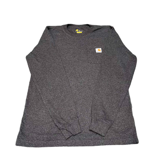 Carhartt Pocket T-Shirt Mens Small Dark Grey Graphic Relaxed Fit Long Sleeve Tee