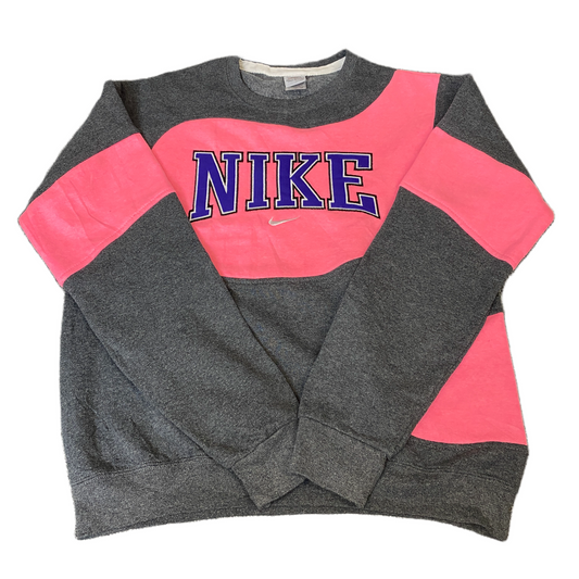 Nike Reworked Sweatshirt Mens M Pink Black Embroidered Spellout Logo Vintage Y2K