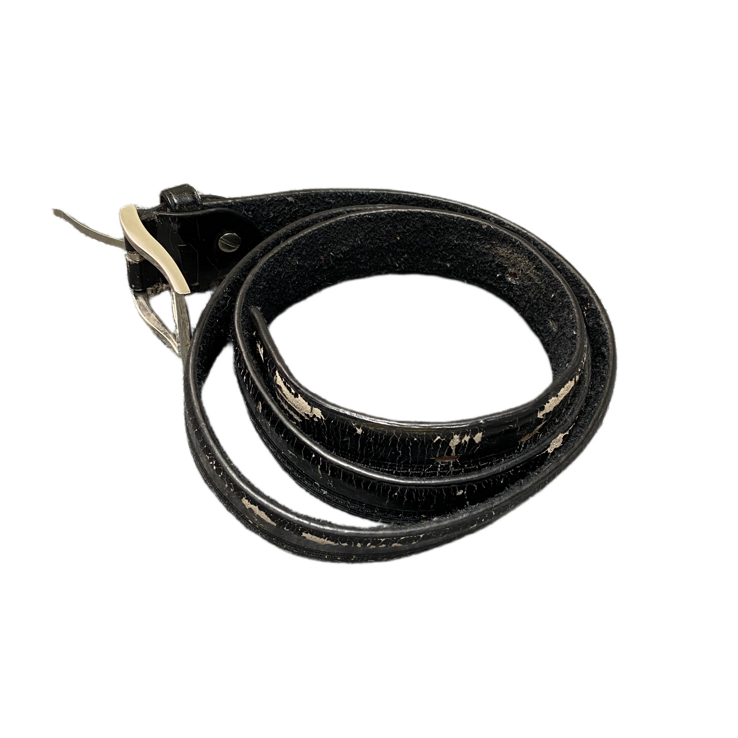 Waist Belt Mens Black Leather Adjustable Silver Pin Buckle 44.5 inches
