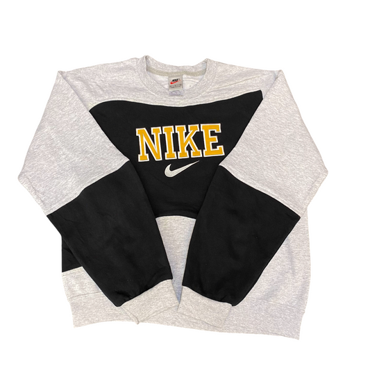 Nike Reworked Sweatshirt Mens M Black Grey Embroidered Spellout Logo Vintage Y2K