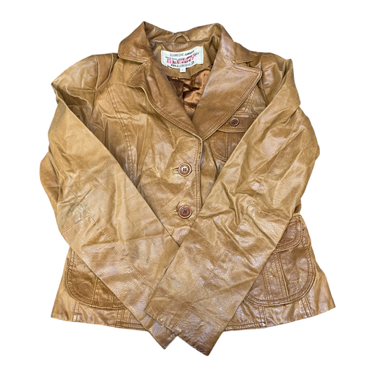 Glenoshe Genuine Leather Blazer Jacket Womens Large Brown Notch Single Breasted