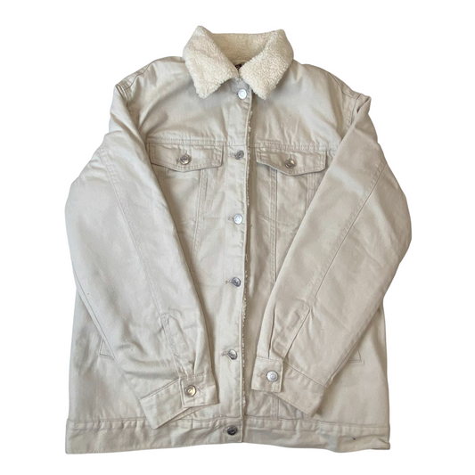 Divided H&M Trucker Jacket Women Medium White Sherpa Lined Collared Button Front