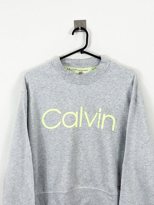 Calvin Klein Sweatshirt Grey Womens L Cropped Spellout