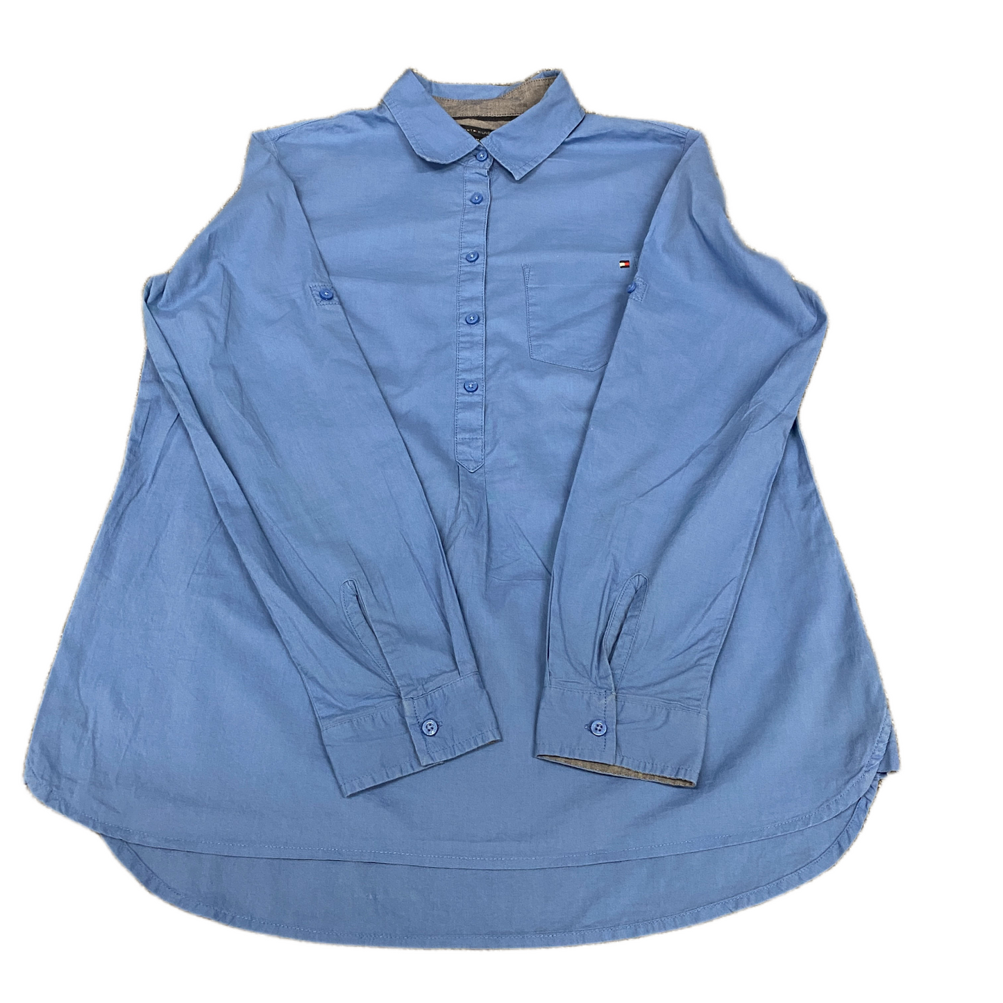 Tommy Hilfiger Shirt Top Womens Medium Blue Long Sleeve Collared Button Front