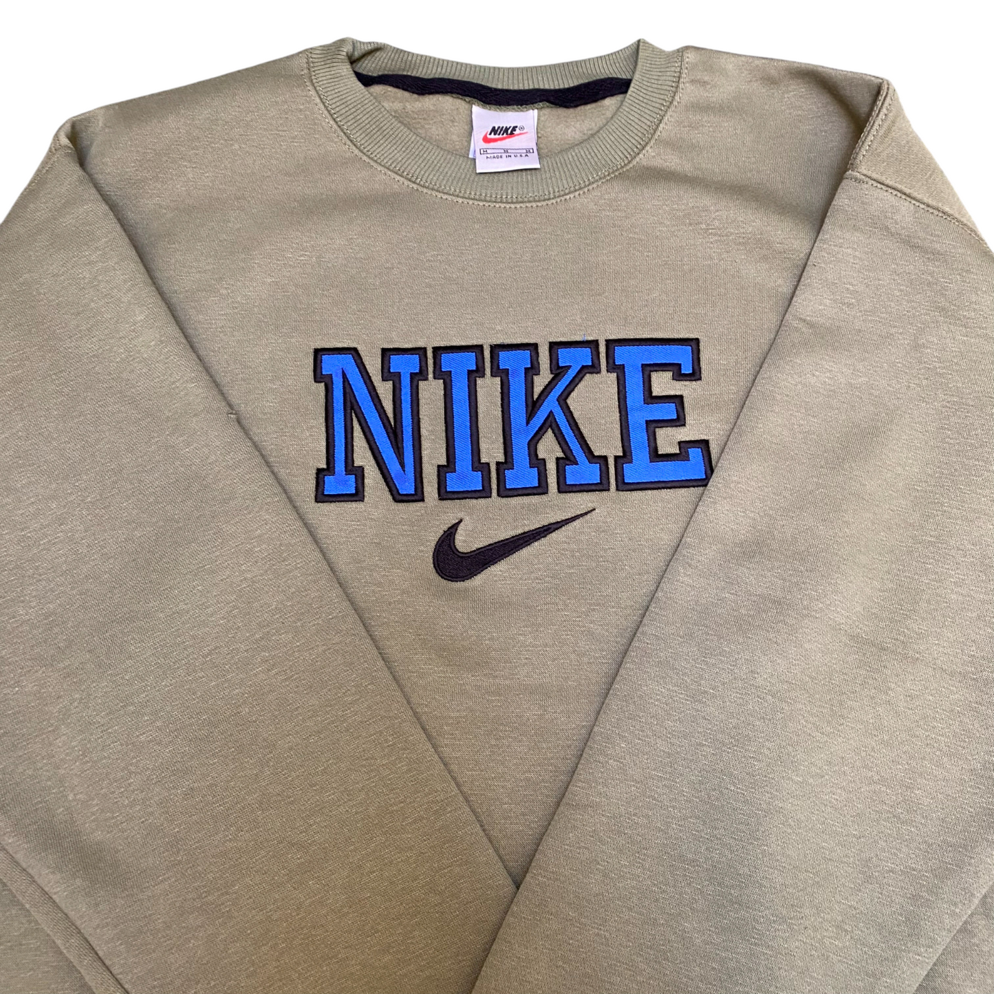 Nike Reworked Sweatshirt Mens M Green Heather Embroidered Long Sleeve Crew Neck