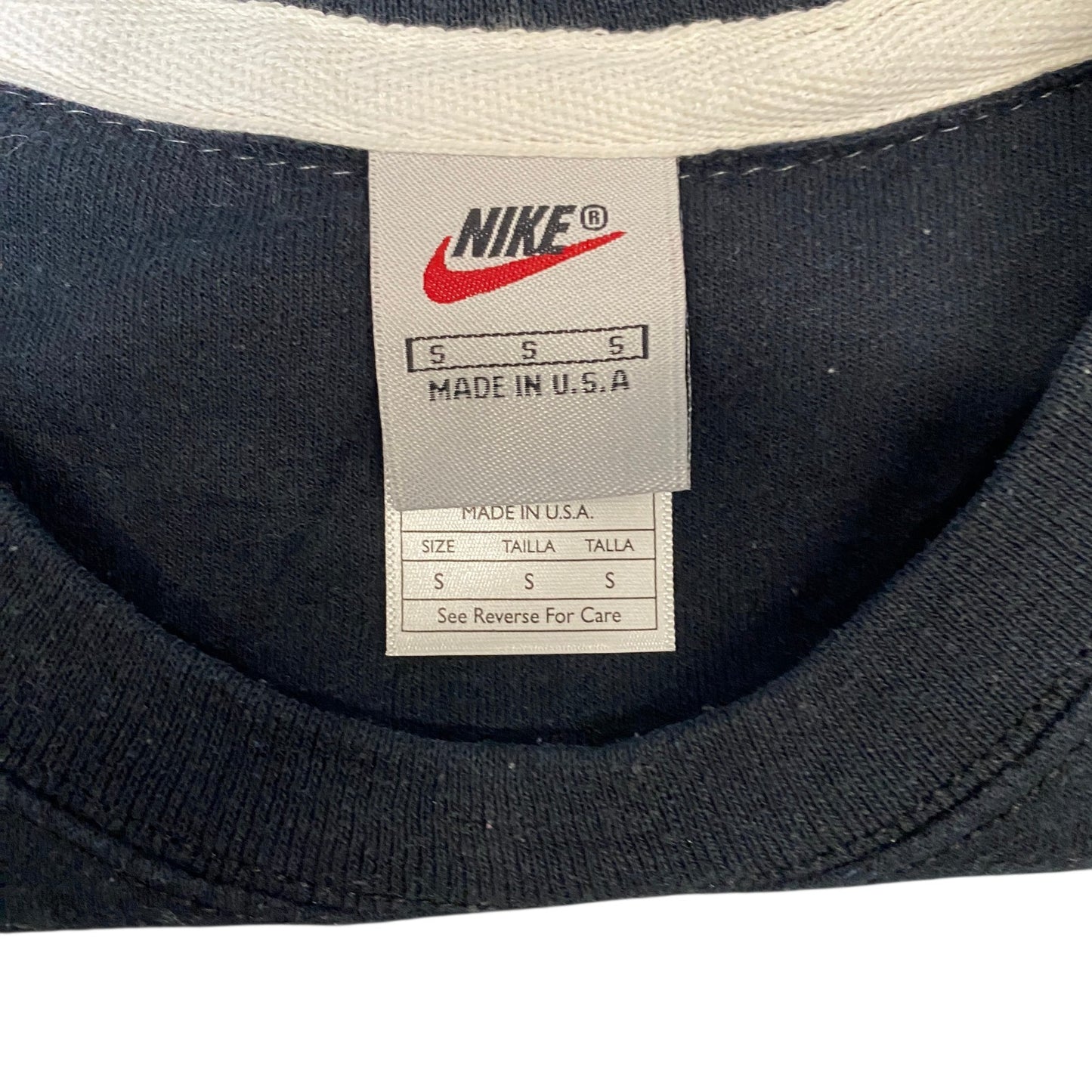 Nike Reworked Sweatshirt Mens S Black Blue Embroidered Spellout Logo Vintage Y2K