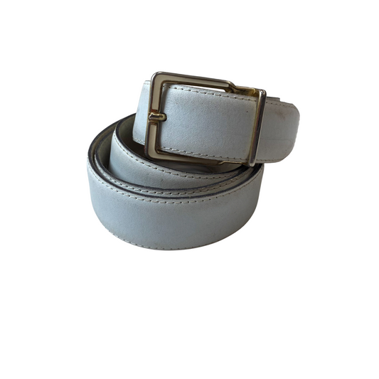 Mens Waist Belt Grey Leather Adjustable Stainless Steel Buckle Size 38.5 in