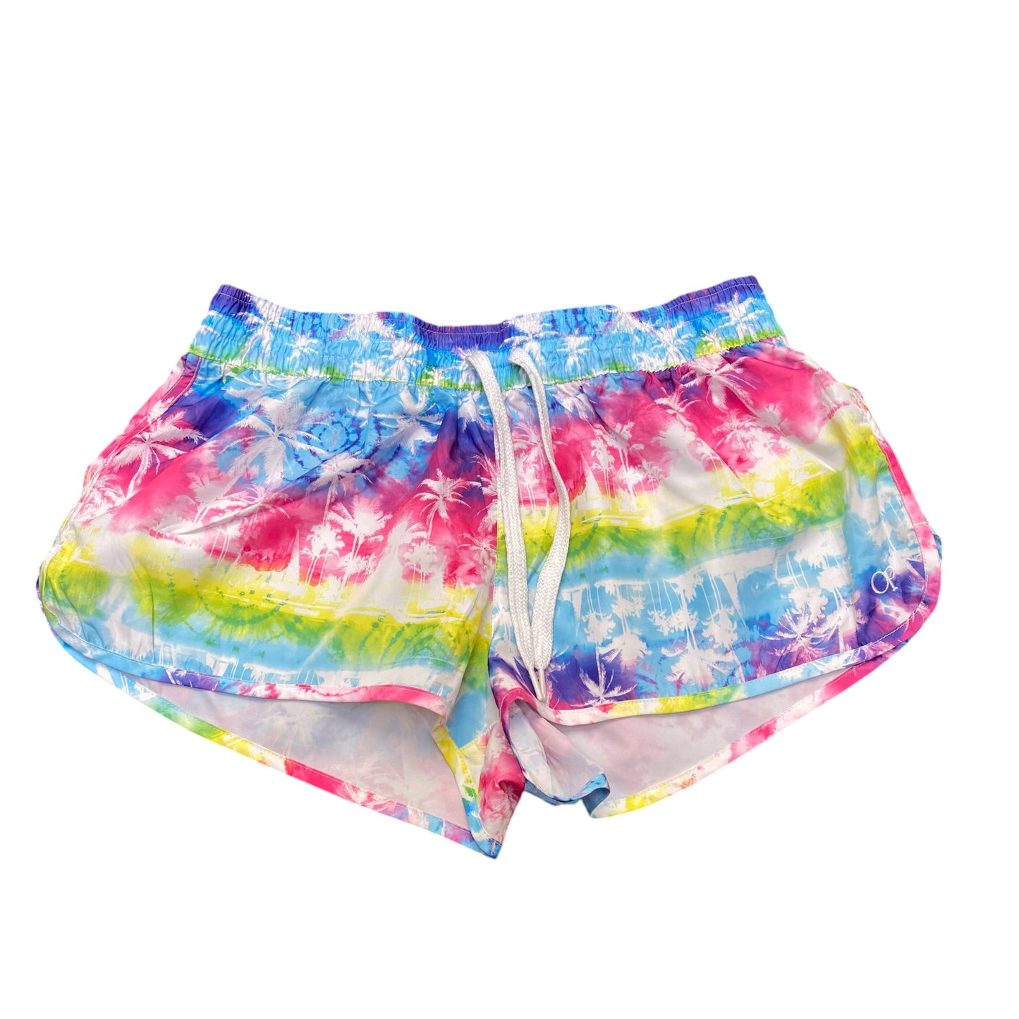 Swim Shorts Womens Large Multicoloured Rainbow Elastic Waist Athletic Gym Fit