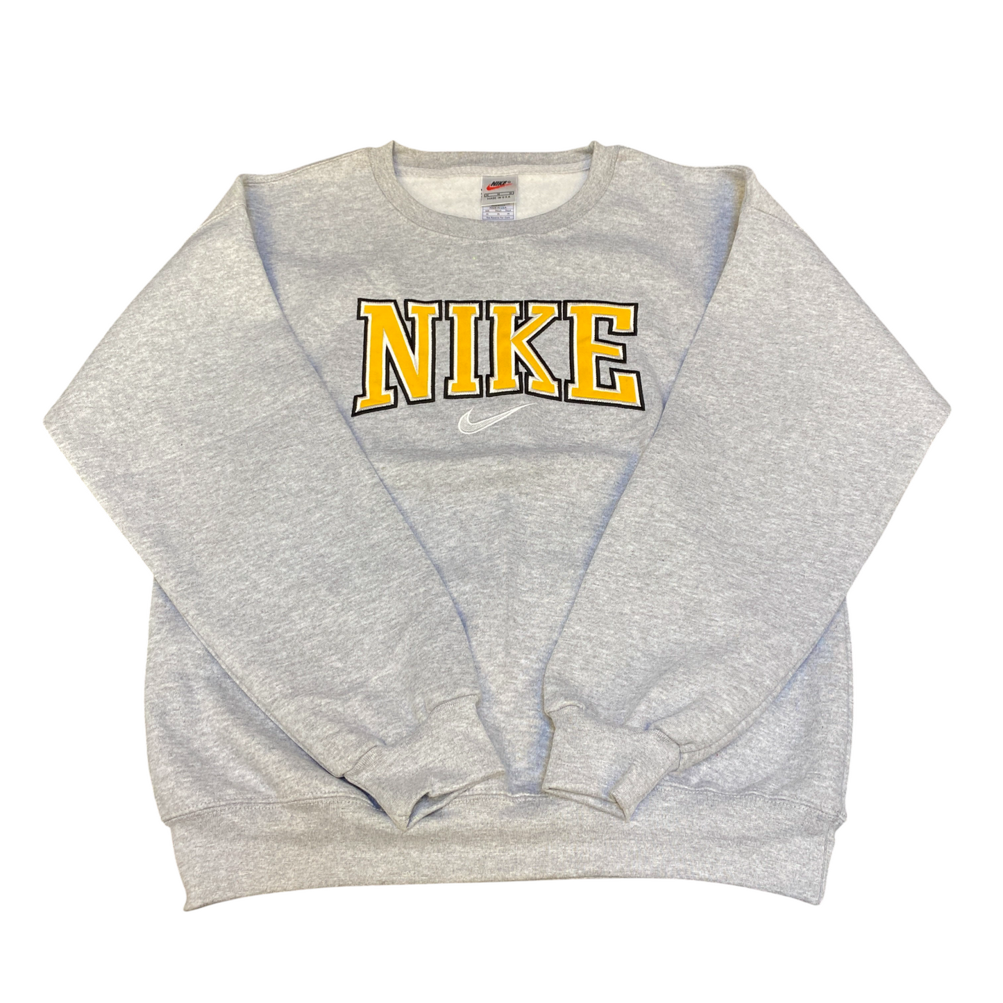 Nike Reworked Sweatshirt Mens Medium Grey Embroidered Spellout Logo Vintage Y2K