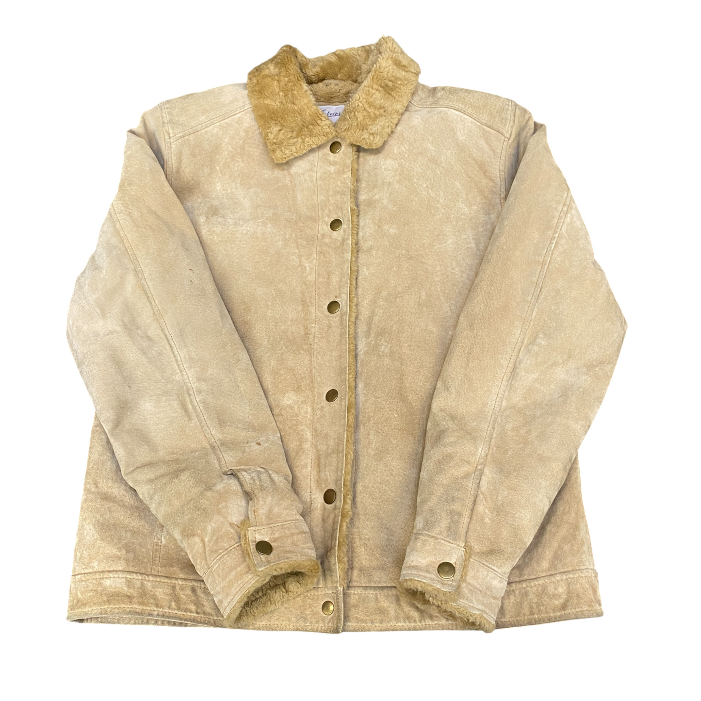 Fabrizio A Genuine Leather Jacket Womens M Beige Sherpa Lined Collar Snap Button
