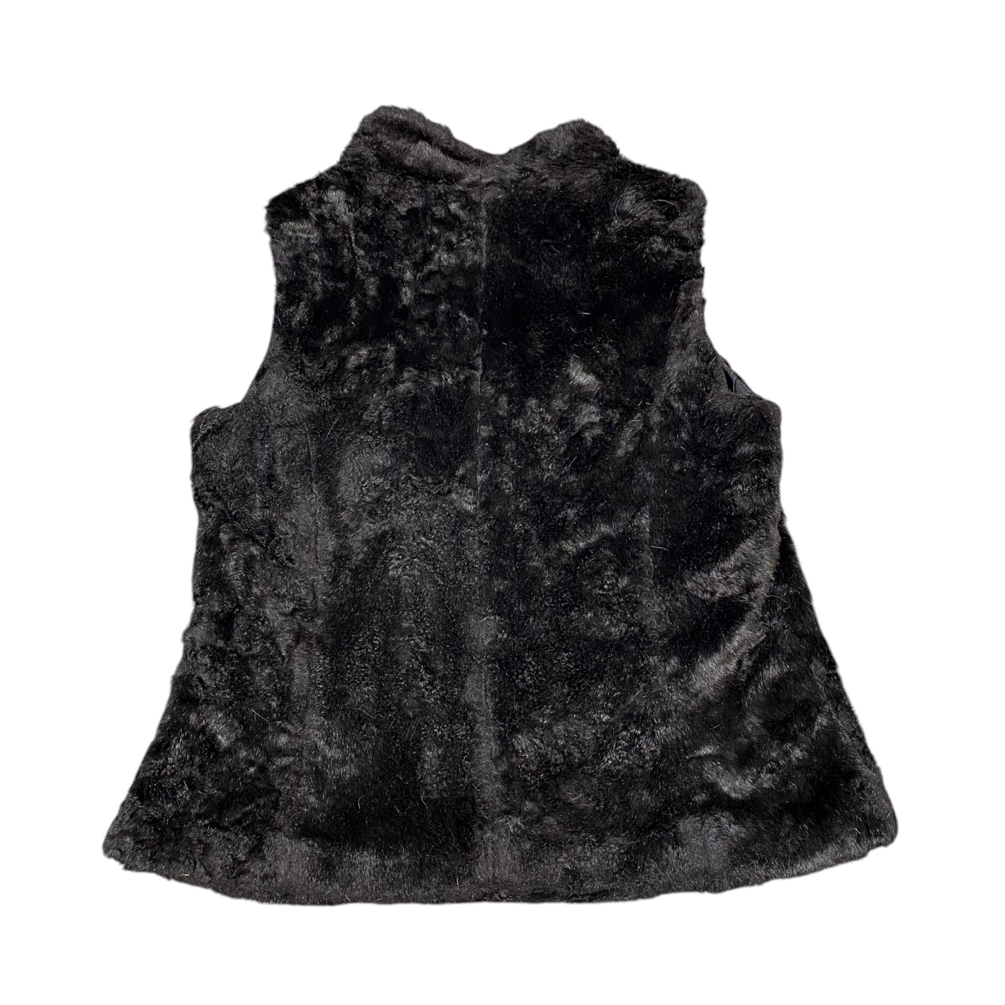 Manguun Collection Faux Fur Vest Womens Large Black Pleated Slim Sleeveless