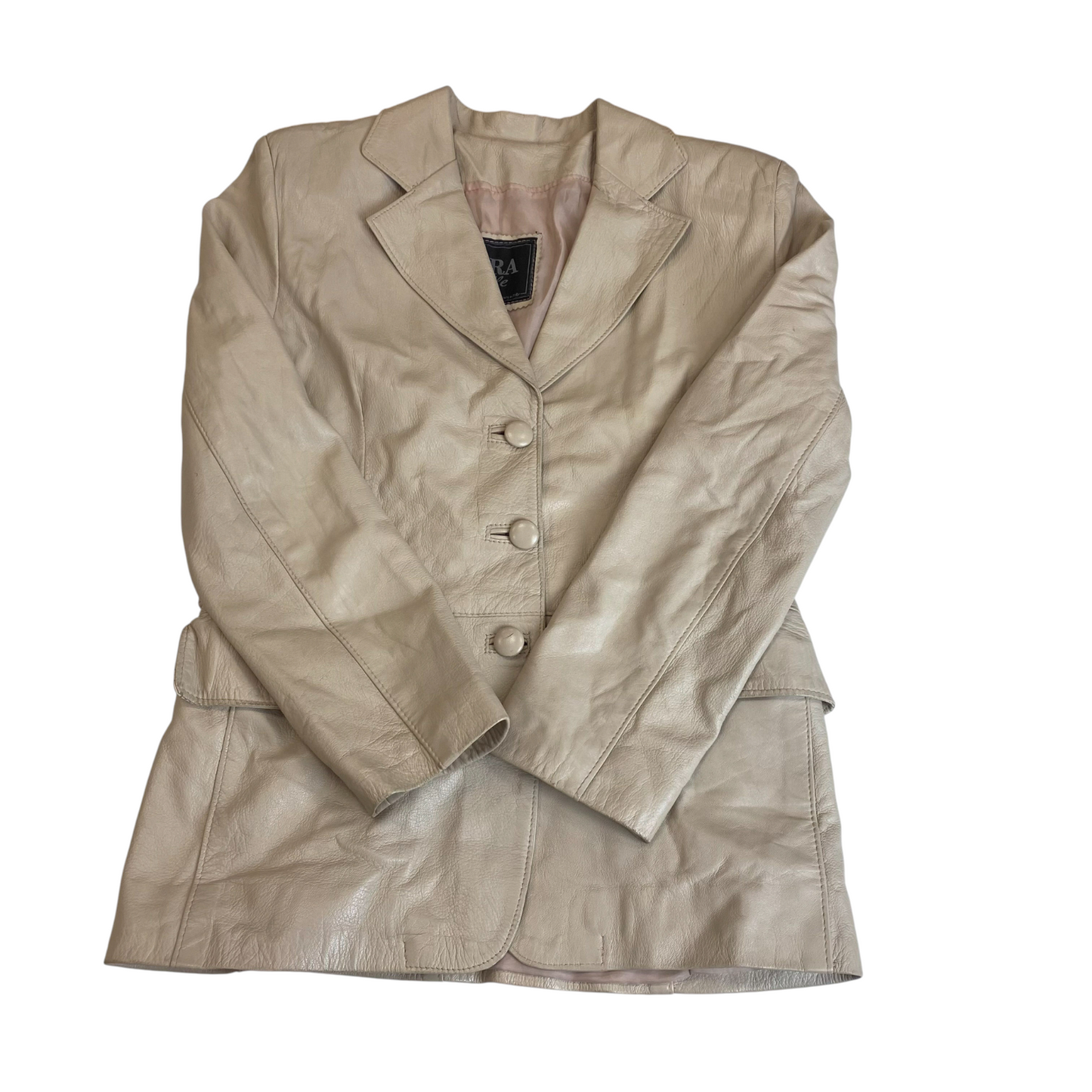Blazer Jacket Womens M Grey Genuine Leather Single Breasted Notch Lapel Outdoor