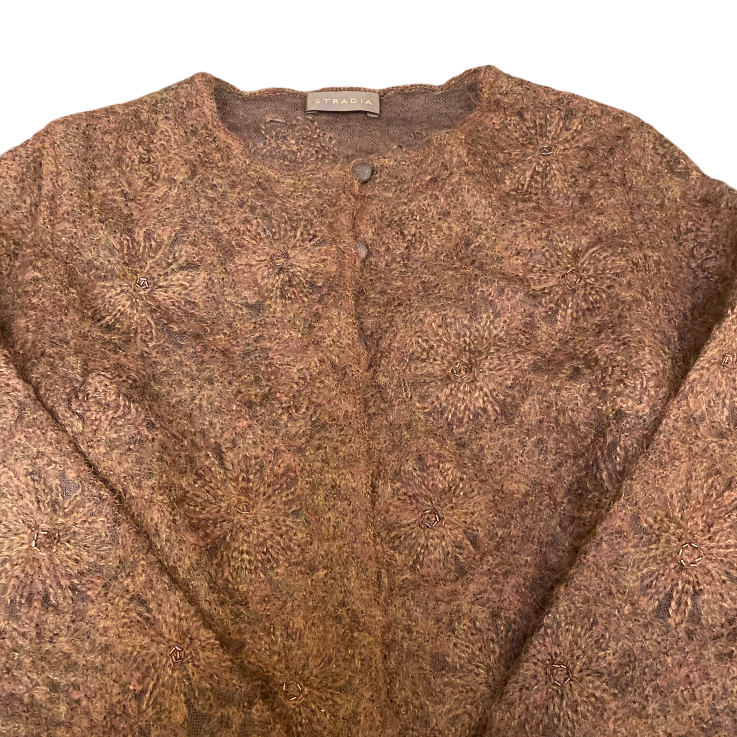 Stradia Cardigan Jumper Womens Medium Brown Embellished Long Sleeve Button Front