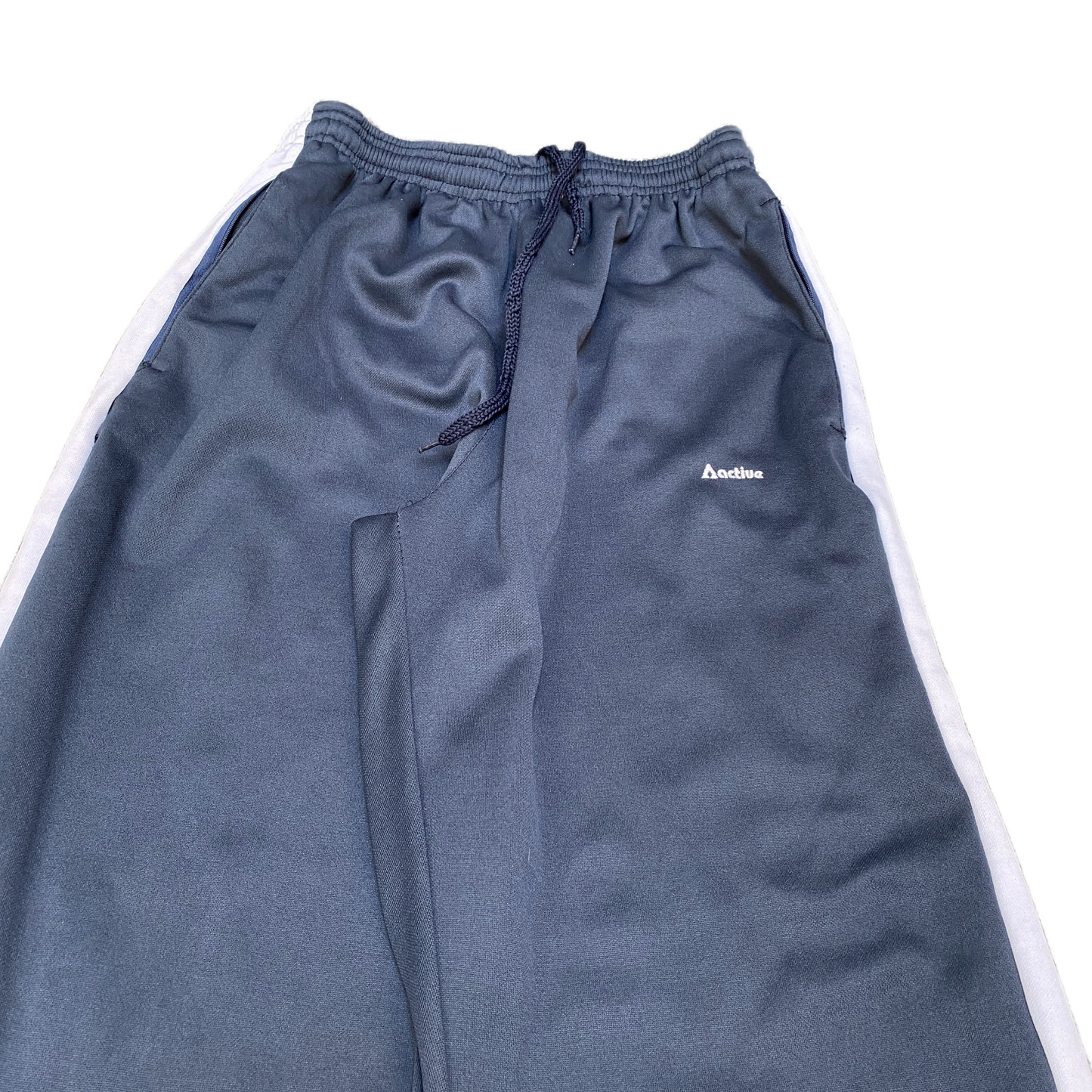 Active Joggers Fits as Womens 26" Waist Blue White Side Snap Drawstring Trousers