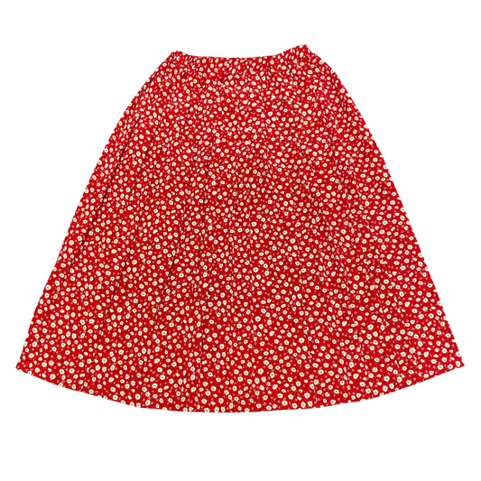 Gérard Darel A Line Skirt Women M Red Floral Print Pleated Elastic Waist Pull On