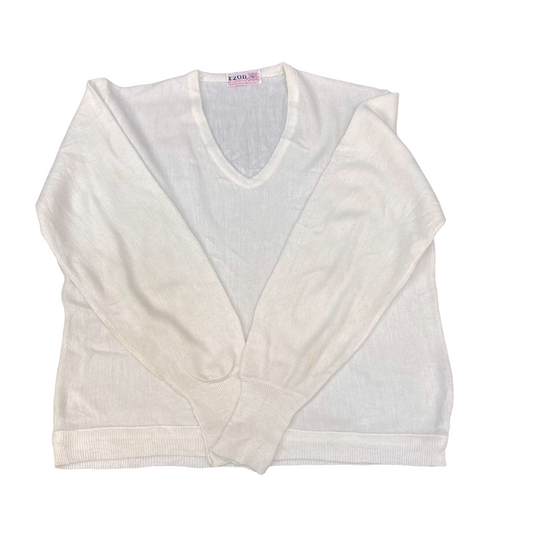 IZOD Jumper Womens Large White Knitted Long Sleeve V-Neck Outdoor Pullover