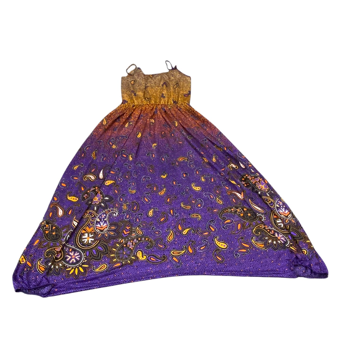 Long Maxi Dress Womens S Multi Velvet Paisley Print Pleated Spaghetti Straps