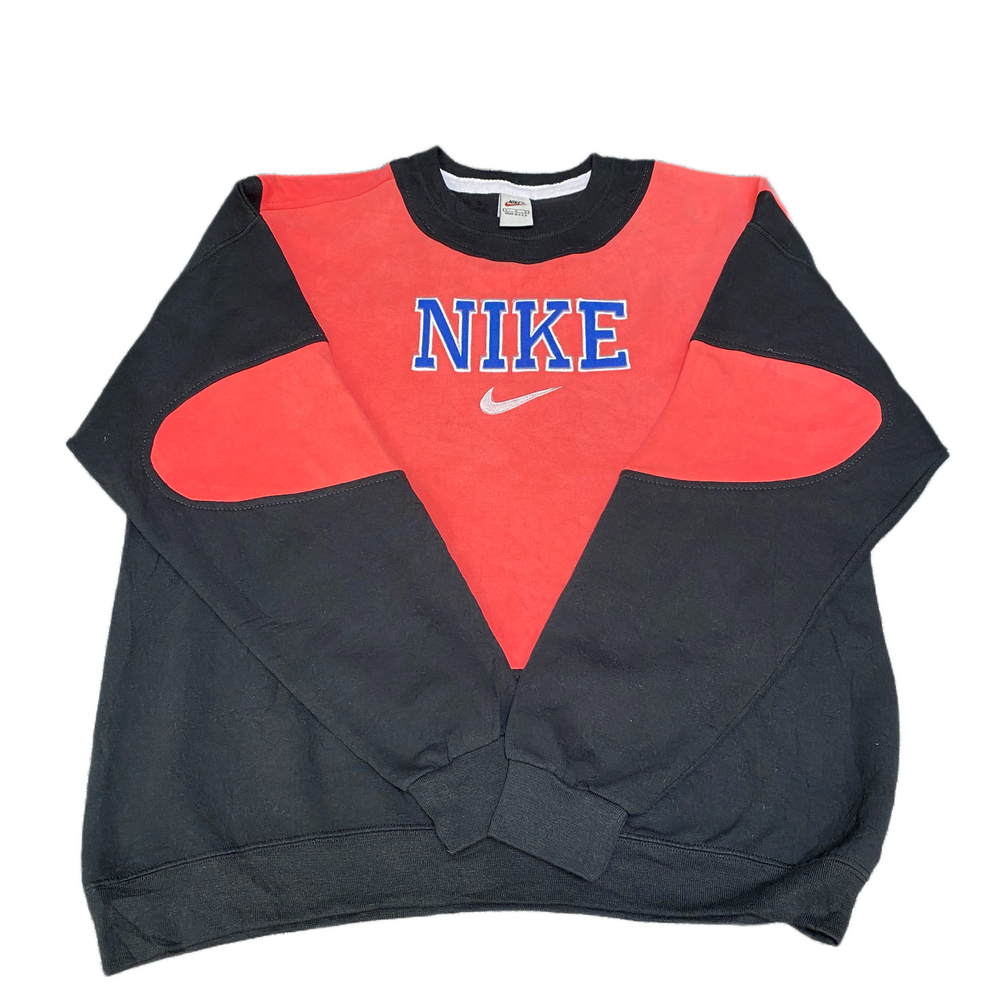 Nike Reworked Sweatshirt Mens L Black Orange Embroidered Spellout Logo Vtg Y2K