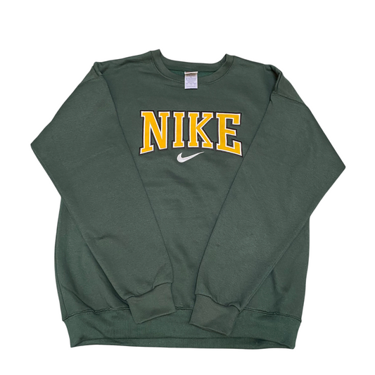 Nike Reworked Sweatshirt Mens Large Green Embroidered Spellout Logo Vintage Y2K
