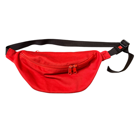 Unisex Outdoor Fanny Pack Bum Bag Red Double Zipper Adjustable Canvas Strap