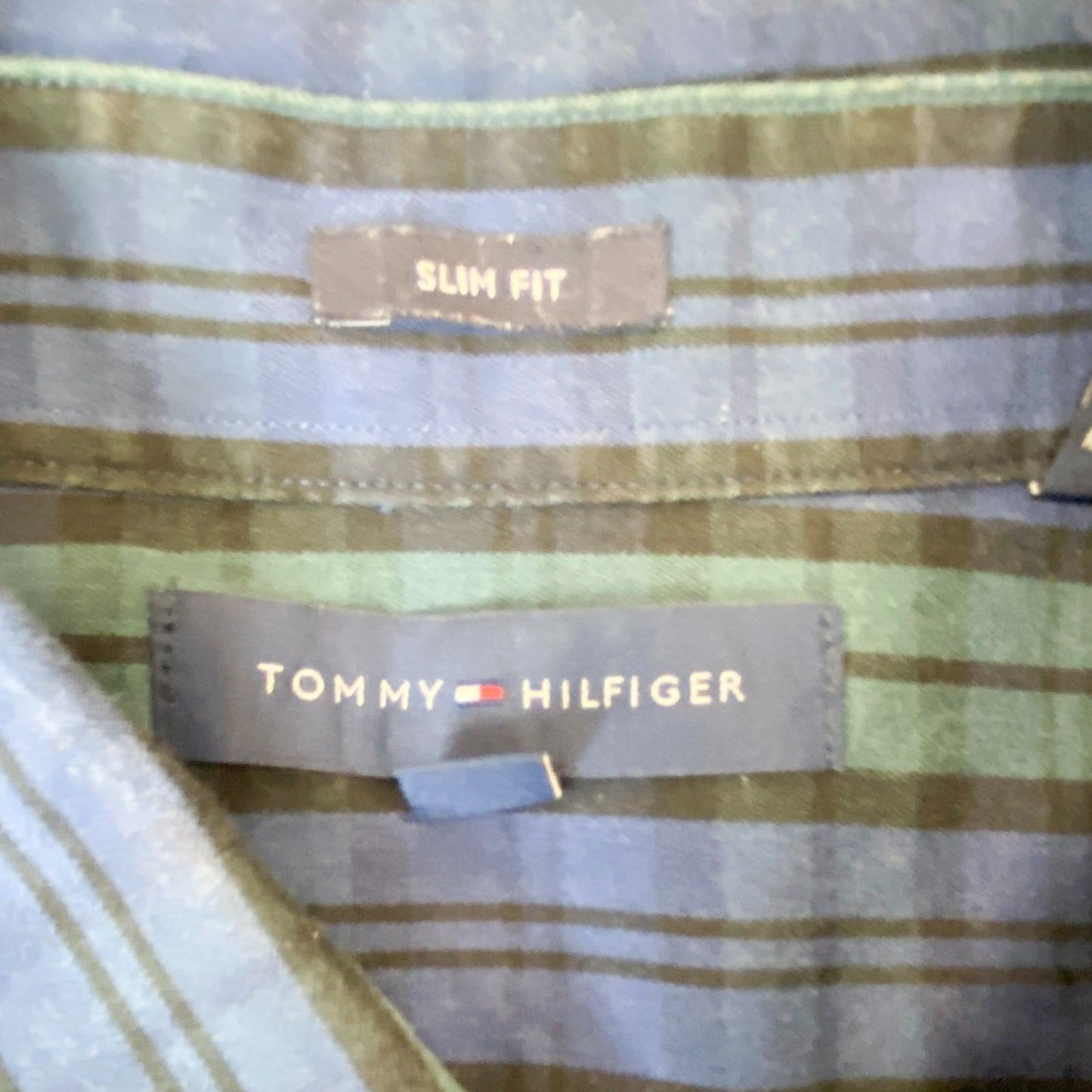 Tommy Hilfiger Shirt Mens M Blue Plaid Slim Fit Long Sleeve Collar Button Down