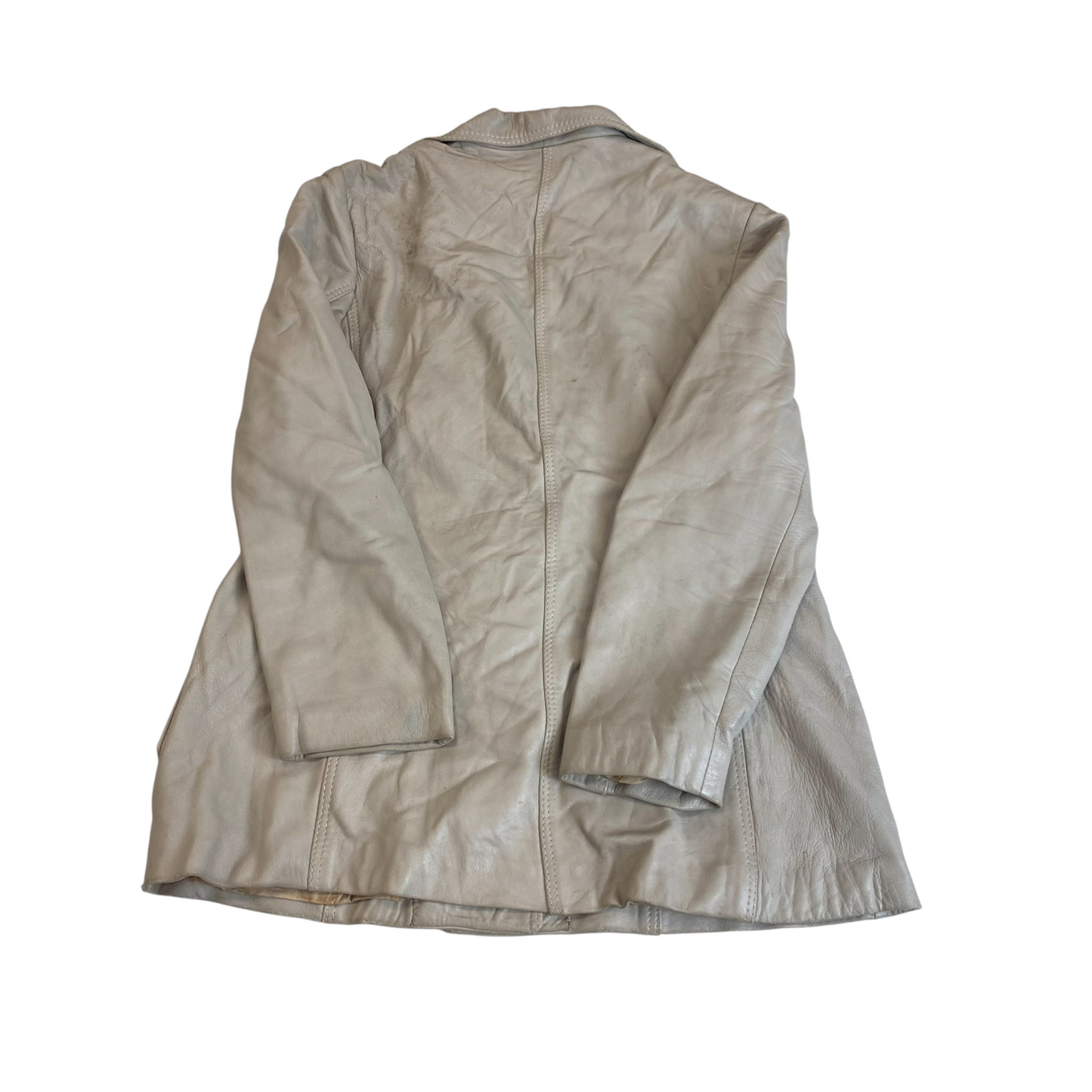 Blazer Jacket Womens M Grey Genuine Leather Single Beasted Notch Lapel Outdoor