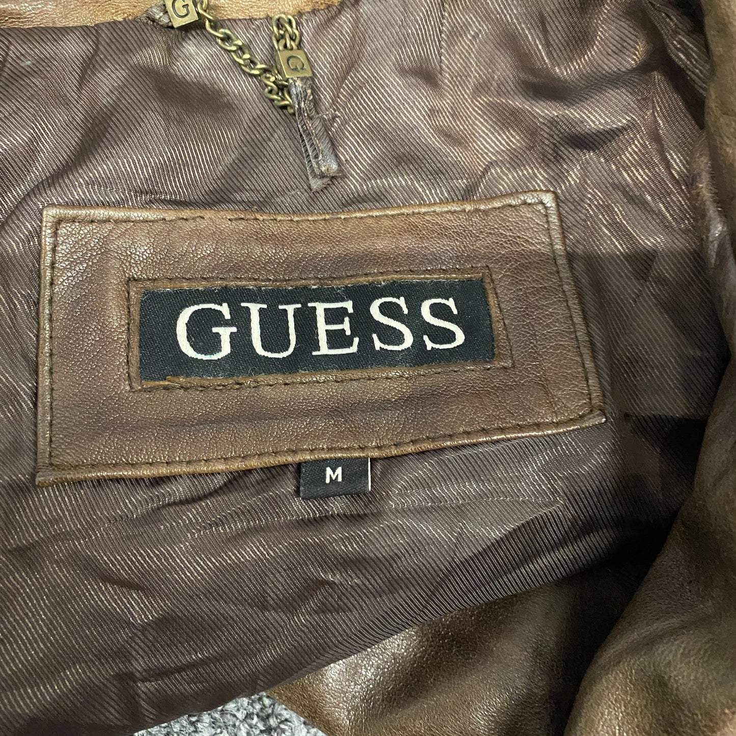 Guess Leather Blazer Jacket Women Medium Brown Lined Notch Lapel Single Breasted