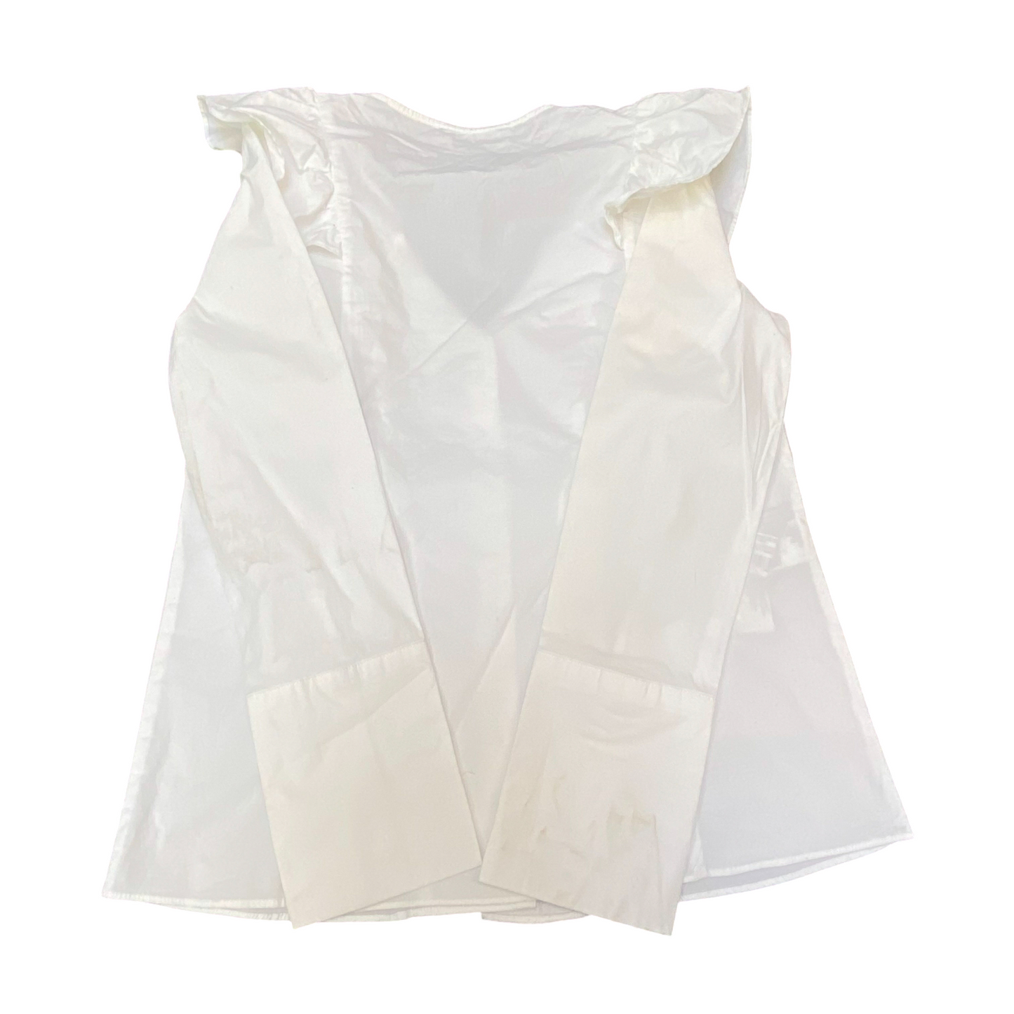 Mango Blouse Top Womens S White Ruffle Detail Long Sleeve Casual V-Neck Outdoor