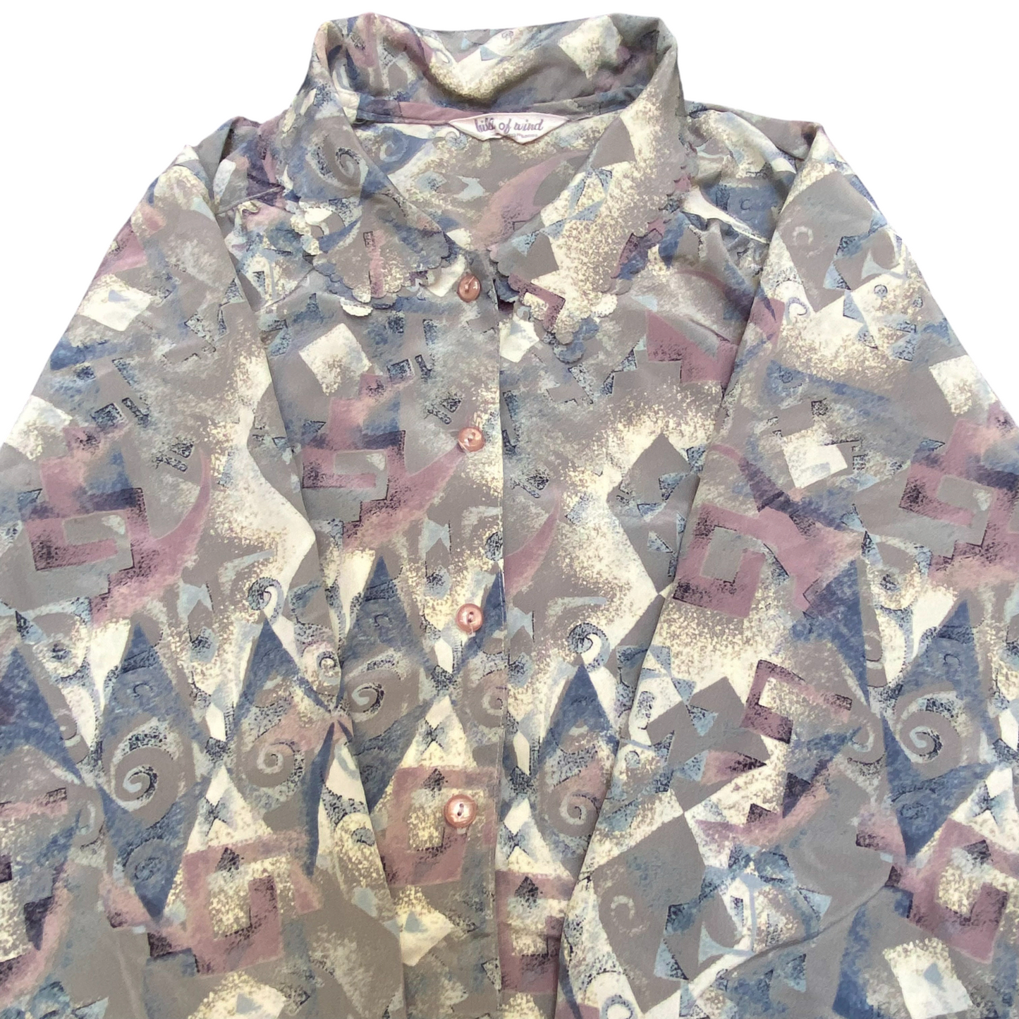 Hill of Wind Shirt Top Womens M Brown Abstract Print Long Sleeve Button Front