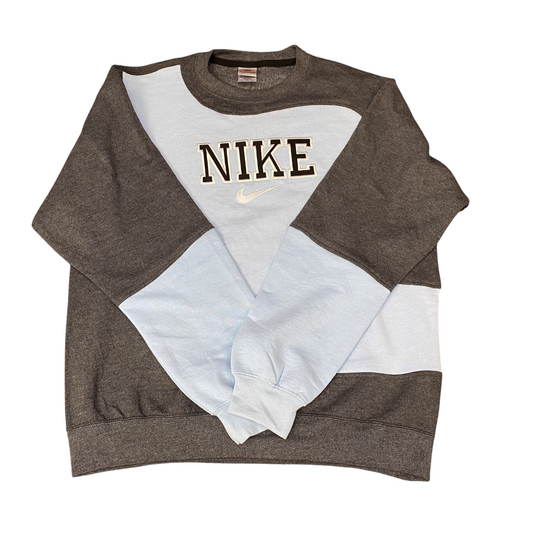 Nike Reworked Sweatshirt Mens L Blue Grey Embroidered Spellout Logo Vintage Y2K
