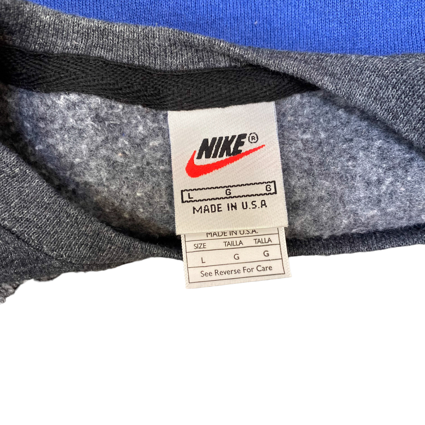 Nike Reworked Sweatshirt Mens Large Blue Grey Embroidered Spell Out Logo Y2K