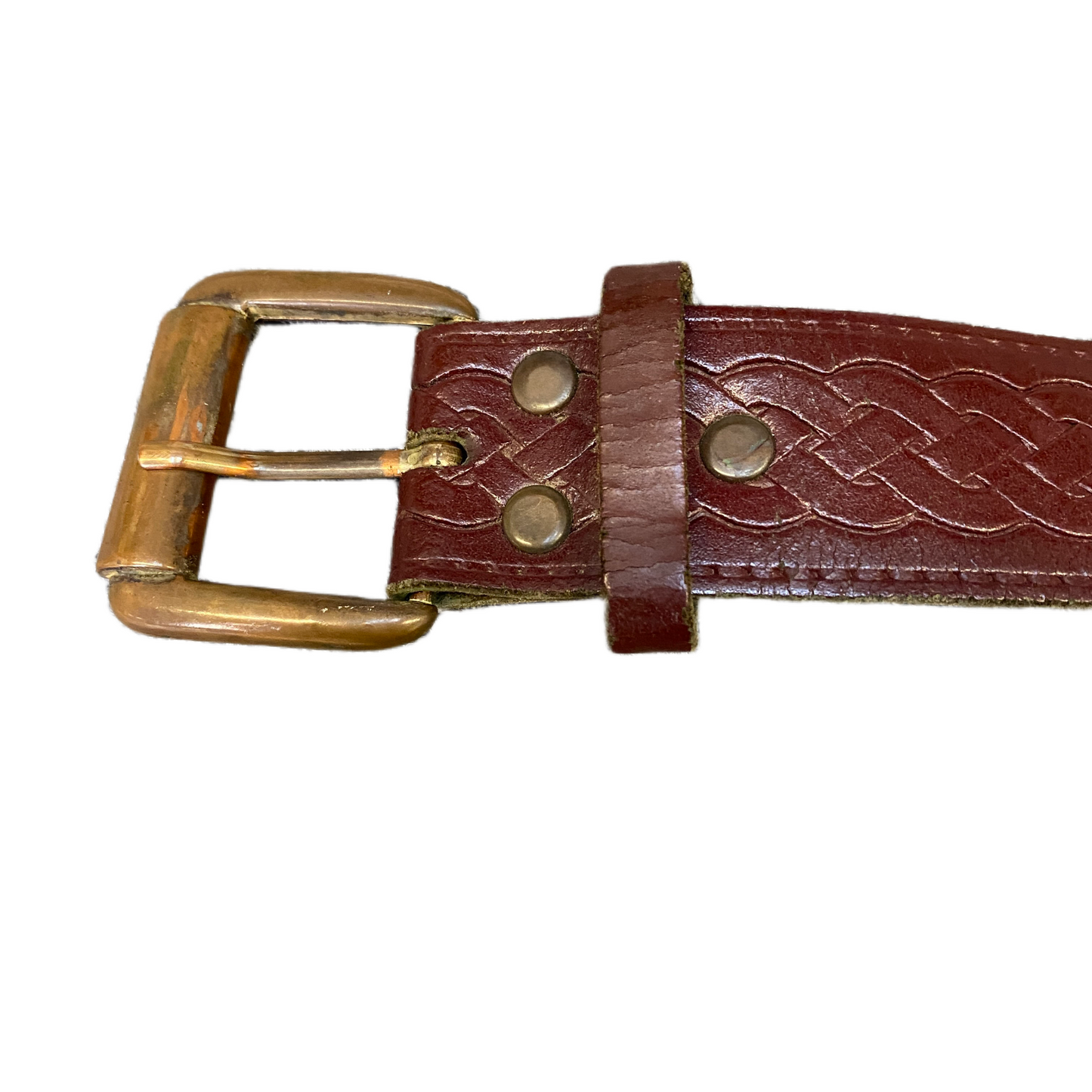 Vintage Waist Belt Men Cognac Brown Leather Adjustable Brass Buckle 36 Inches