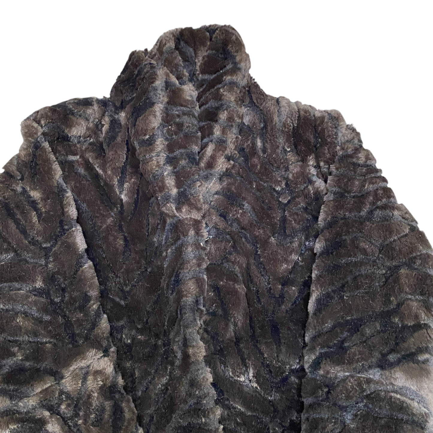 Womens Jacket XL Brown Faux Fur Lined Soft Plush Long Sleeve Hook & Eye Closure