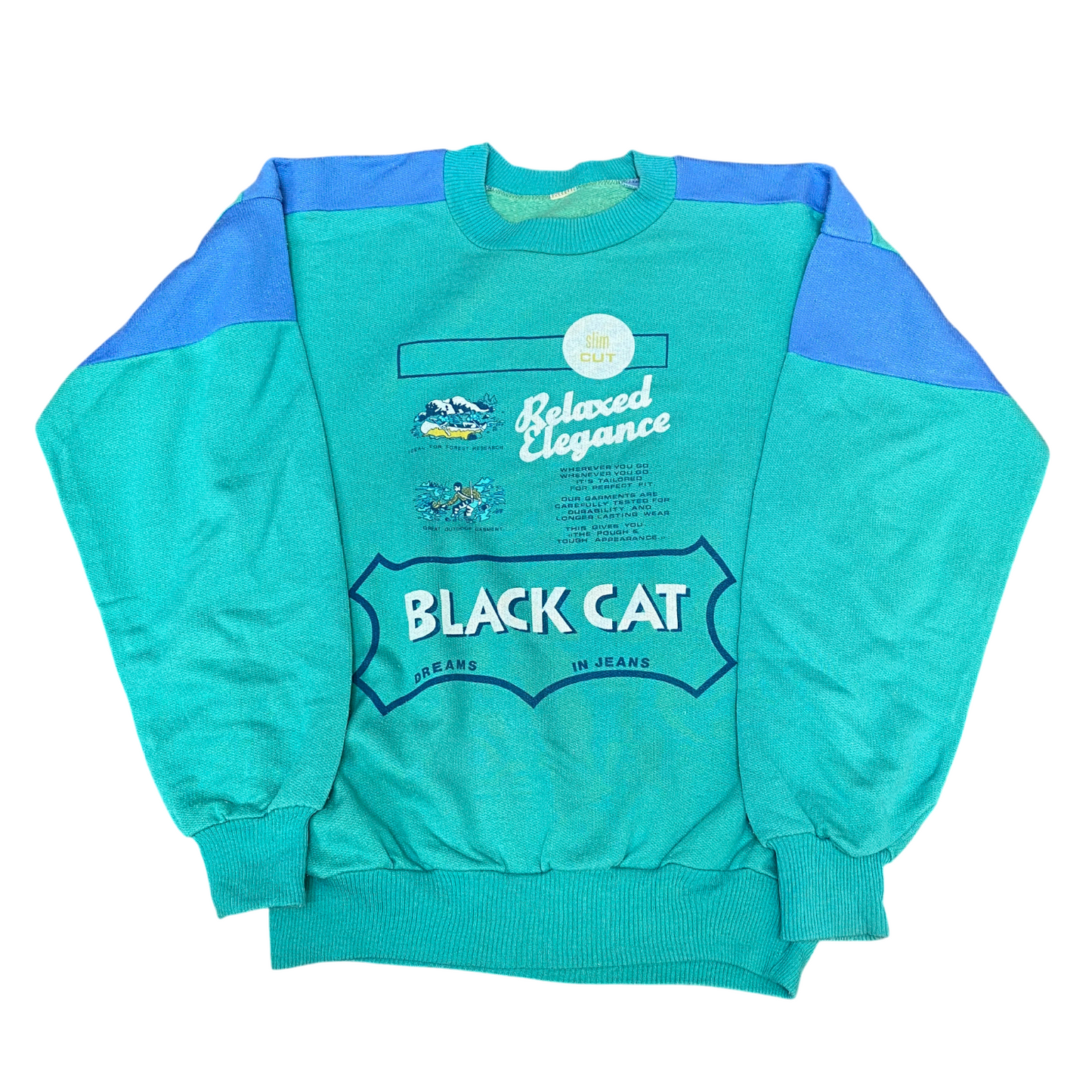 Sweatshirt Womens Medium Blue Black Cat Relaxed Elegance Graphic Crew Neck