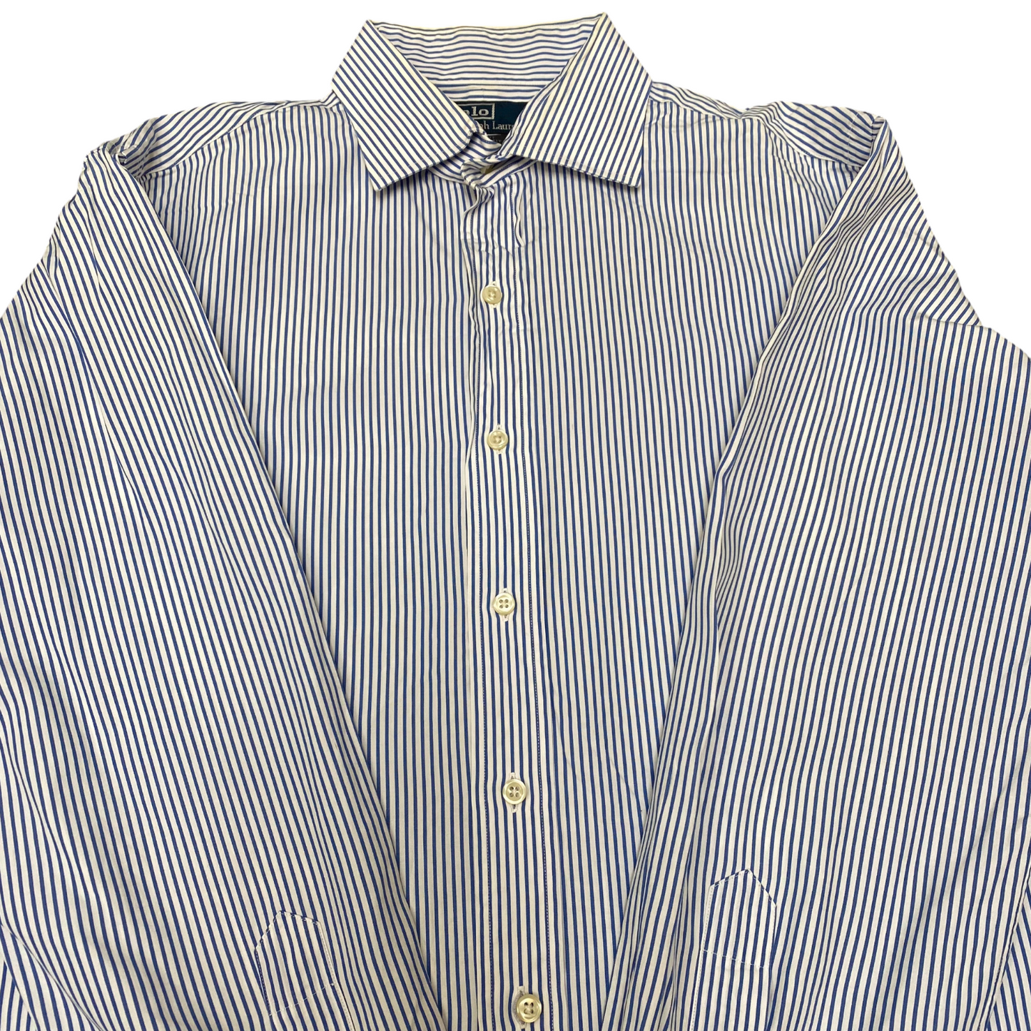Polo Ralph Lauren Formal Shirt Mens L White Blue Striped Regent Custom Fit