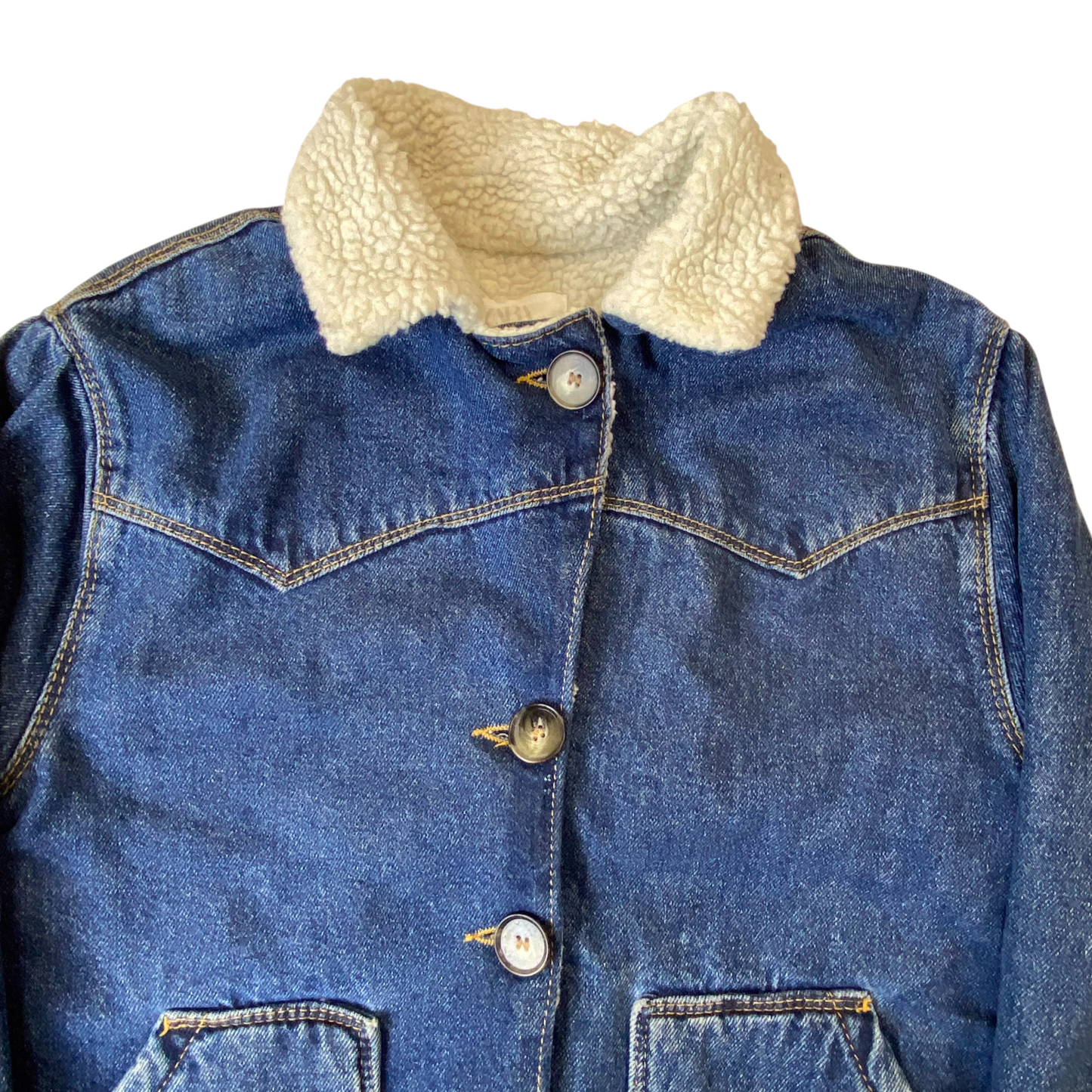 Zara Denim Jacket Kids 10 Blue Sherpa Lined Long Sleeve Collared Button Front