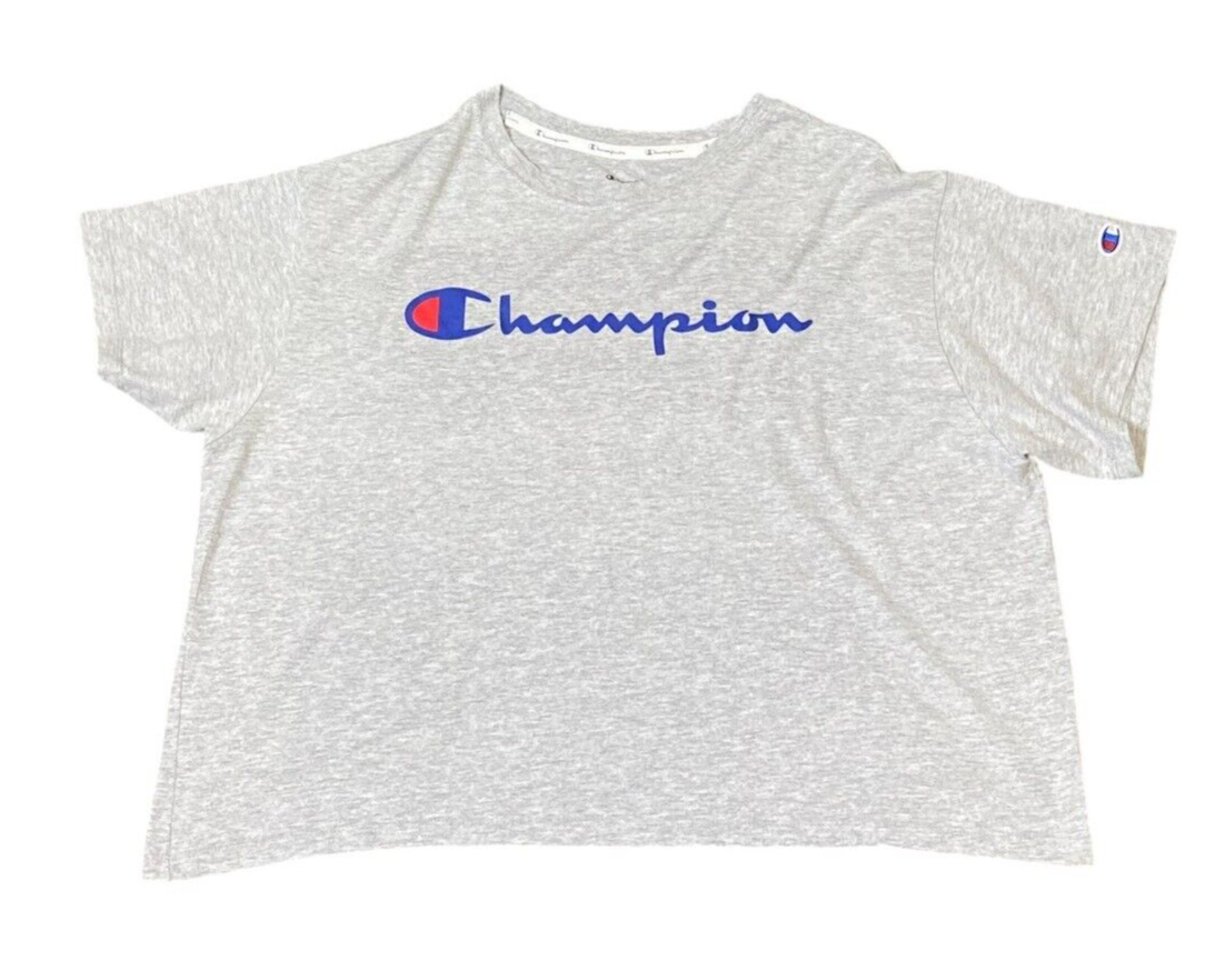 Champion T-Shirt Men's Medium Grey Authentic Classic Crew Neck Trendy Pullover