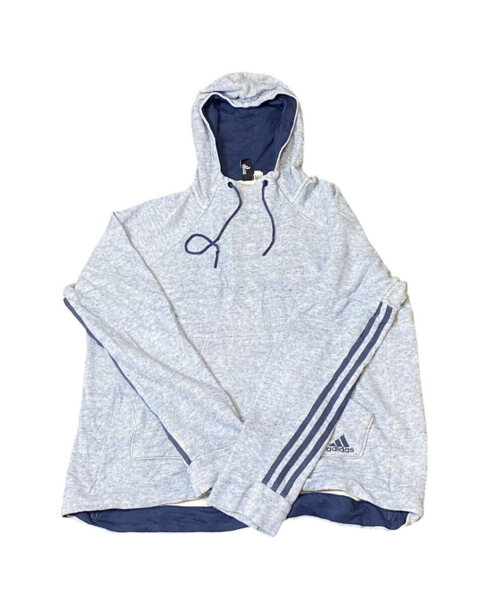 Adidas Hoodie Men's M Blue Logo Long Sleeve Kangaroo Pocket Pullover Outdoor