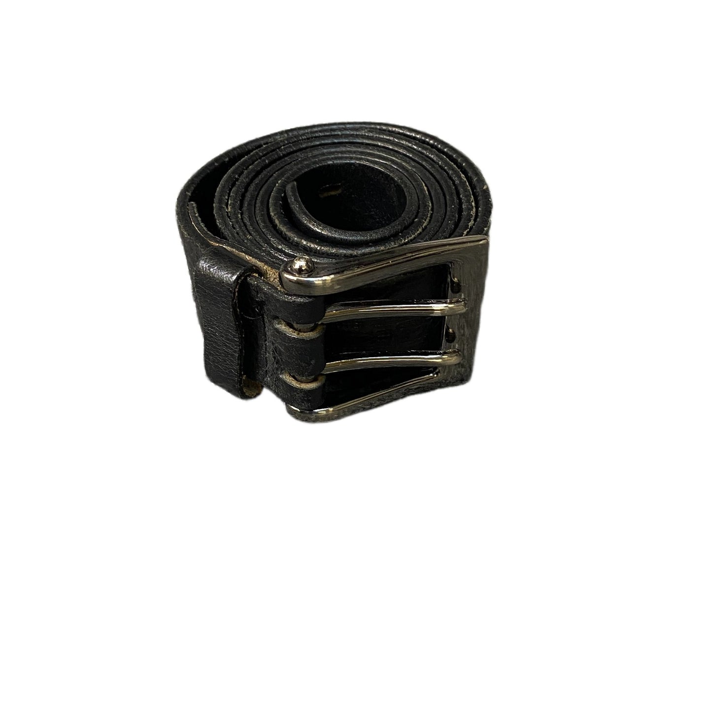 Projek Raw Waist Belt Mens Black Genuine Leather Double Prong Buckle 46.5 Inches