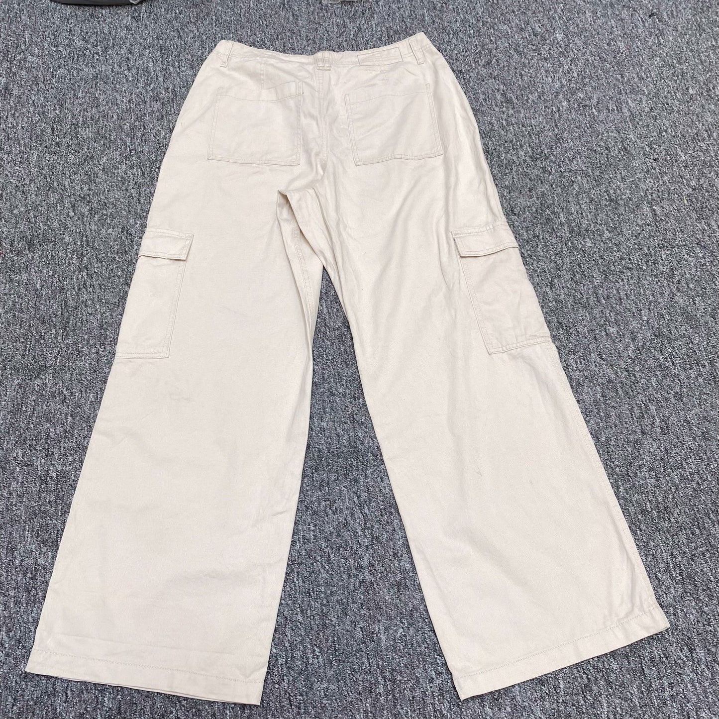Womens Cargo Trousers Large Ivory Solid Flat Front Casual Comfort Regular Fit