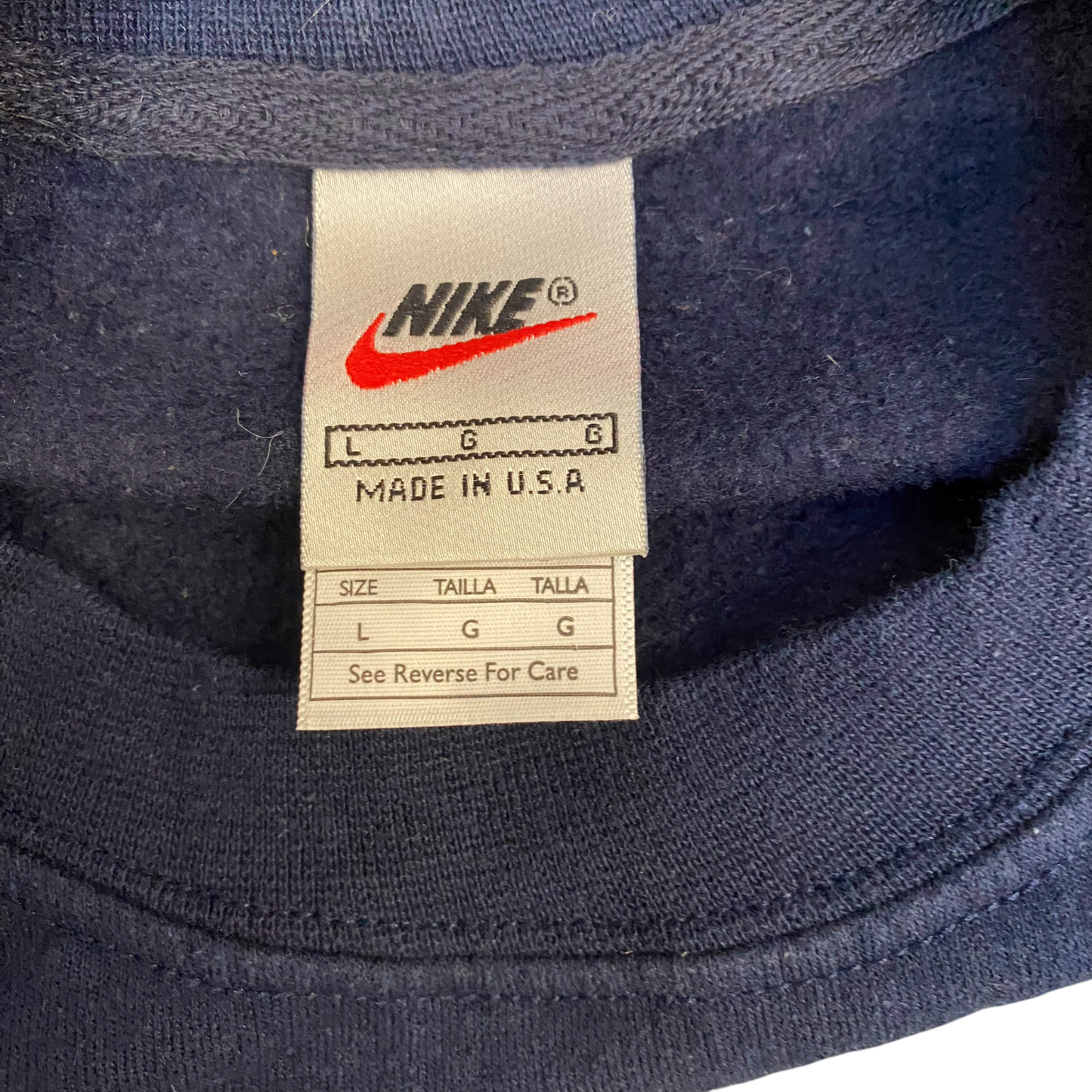 Nike Reworked Sweatshirt Mens L Navy Red Embroidered Spellout Logo Vintage Y2K