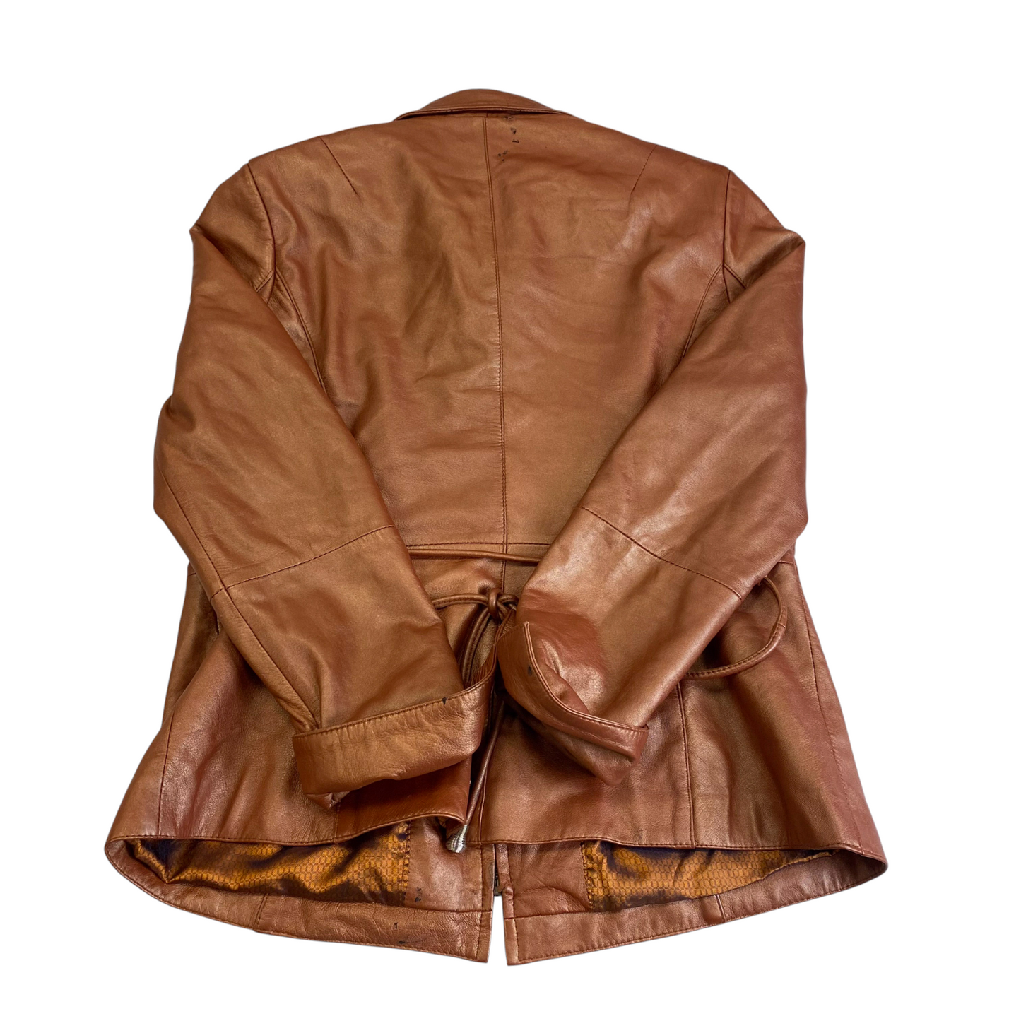 Jacket Womens L Brown Genuine Leather Biker Long Sleeve Full Zipper Outdoor