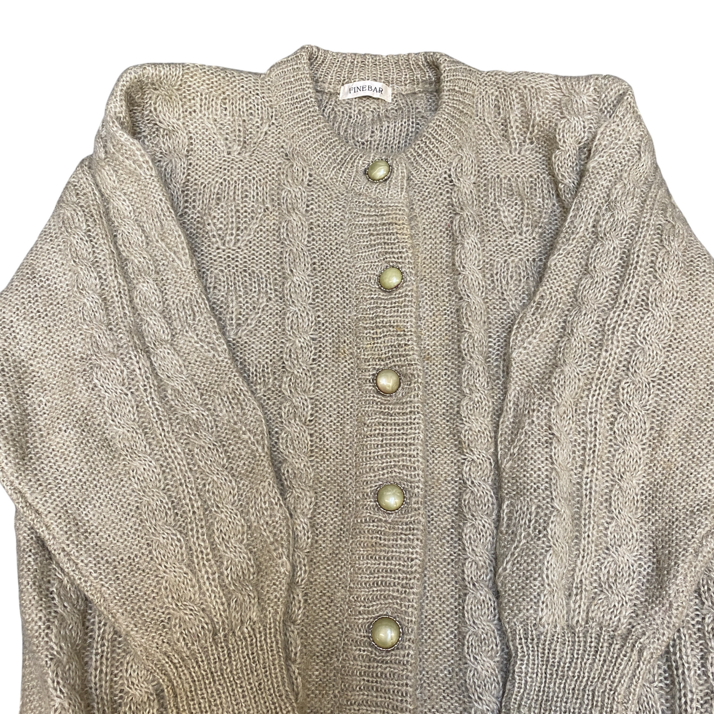 Fine Bar Cardigan Jumper Womens Medium Beige Cable Knit Long Sleeve Button Front