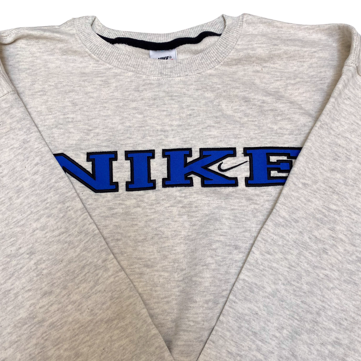 Nike Reworked Sweatshirt Mens Large Grey Embroidered Spellout Logo Crew Neck